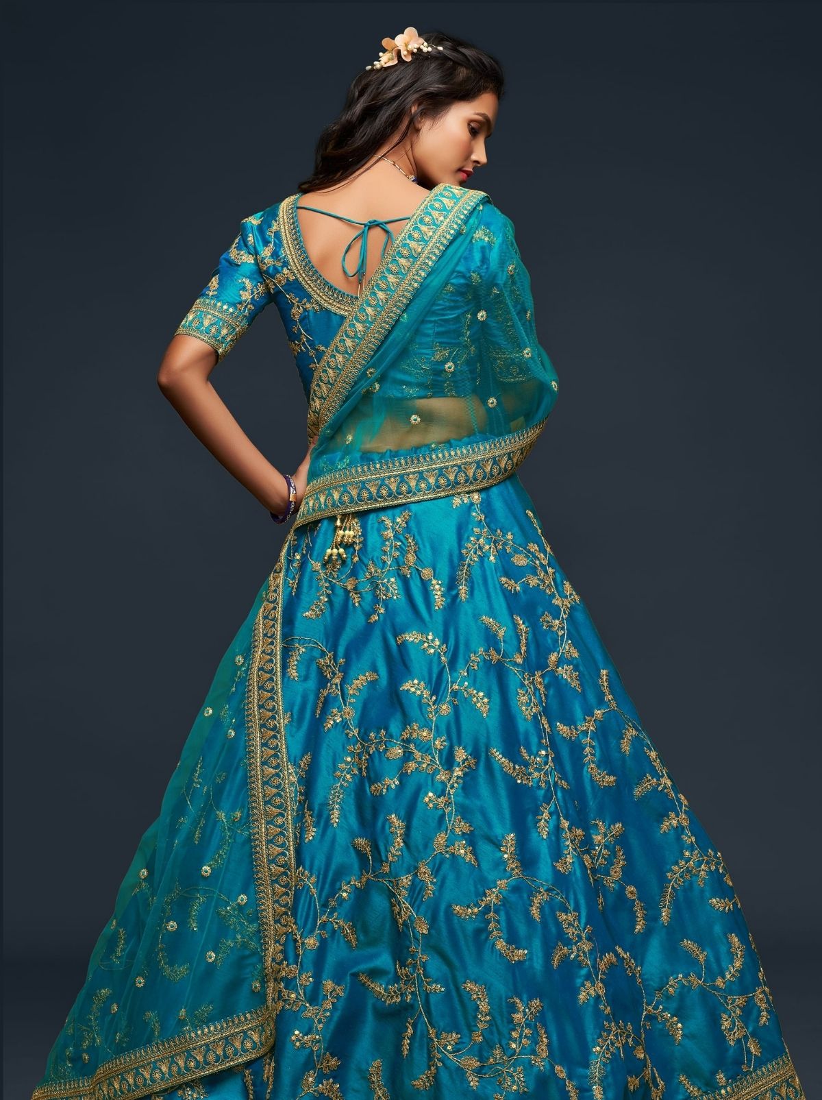 Azure Blue Premium Celebration Lehenga Set With Sequin & Zari Work