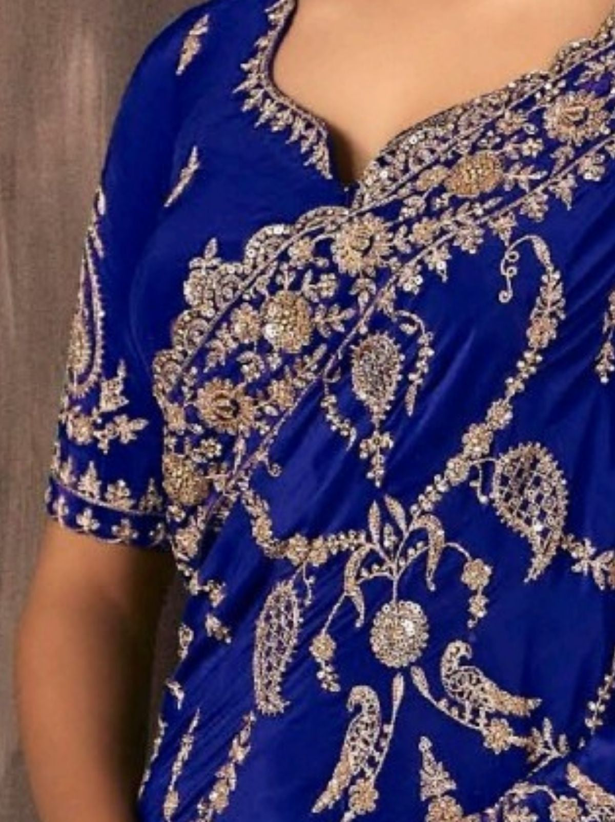 Navy Blue Premium Crepe Silk Saree With Blouse Piece