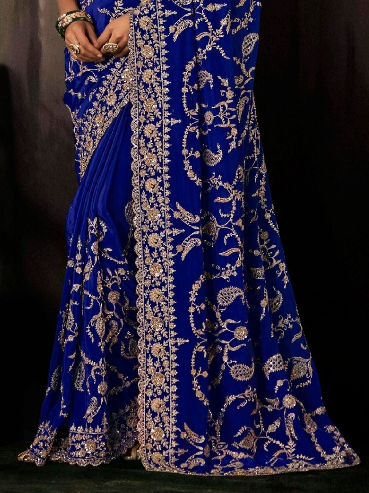 Navy Blue Premium Crepe Silk Saree With Blouse Piece
