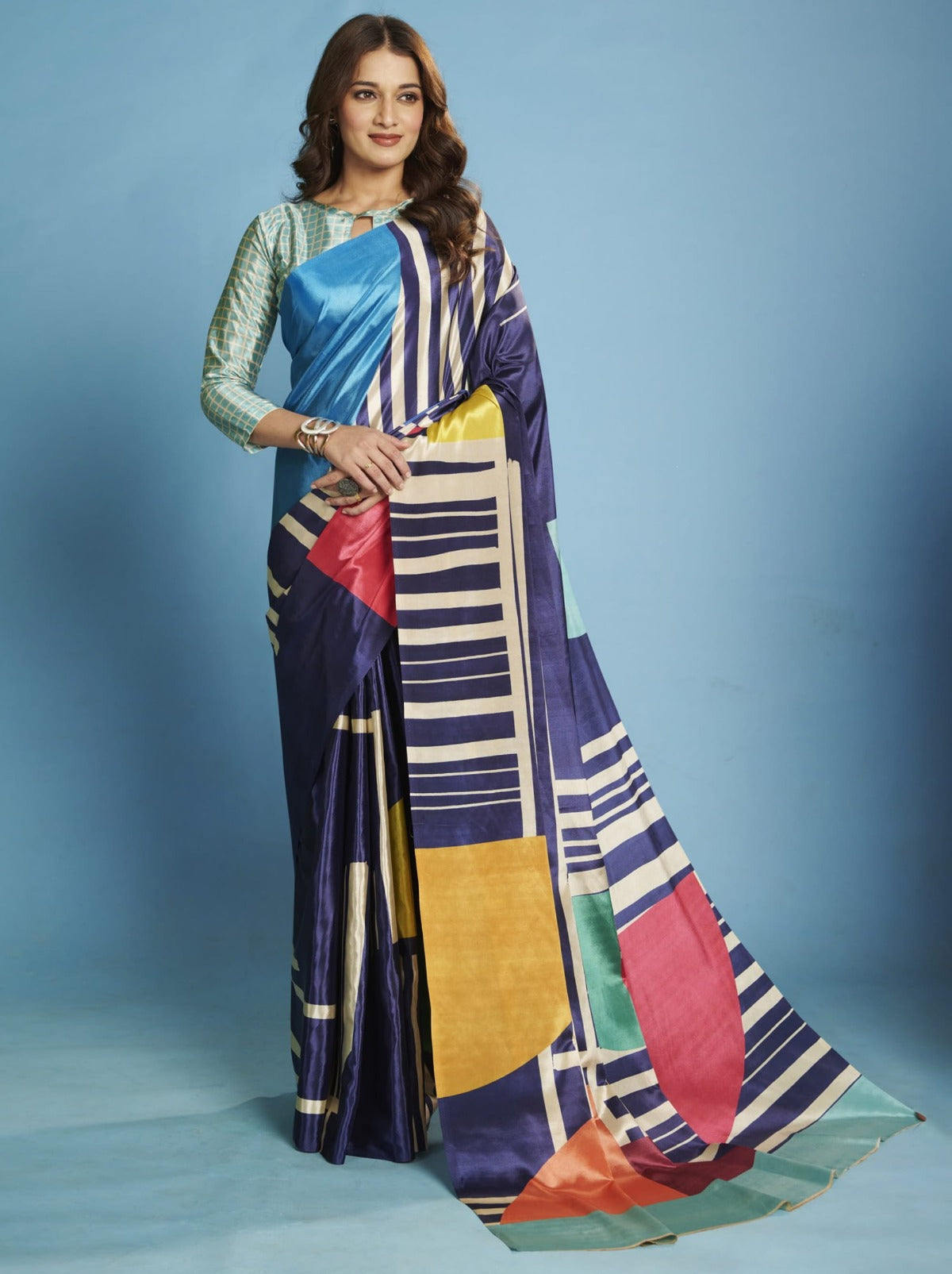Royal Blue Premium Crepe Silk Saree With Blouse Piece