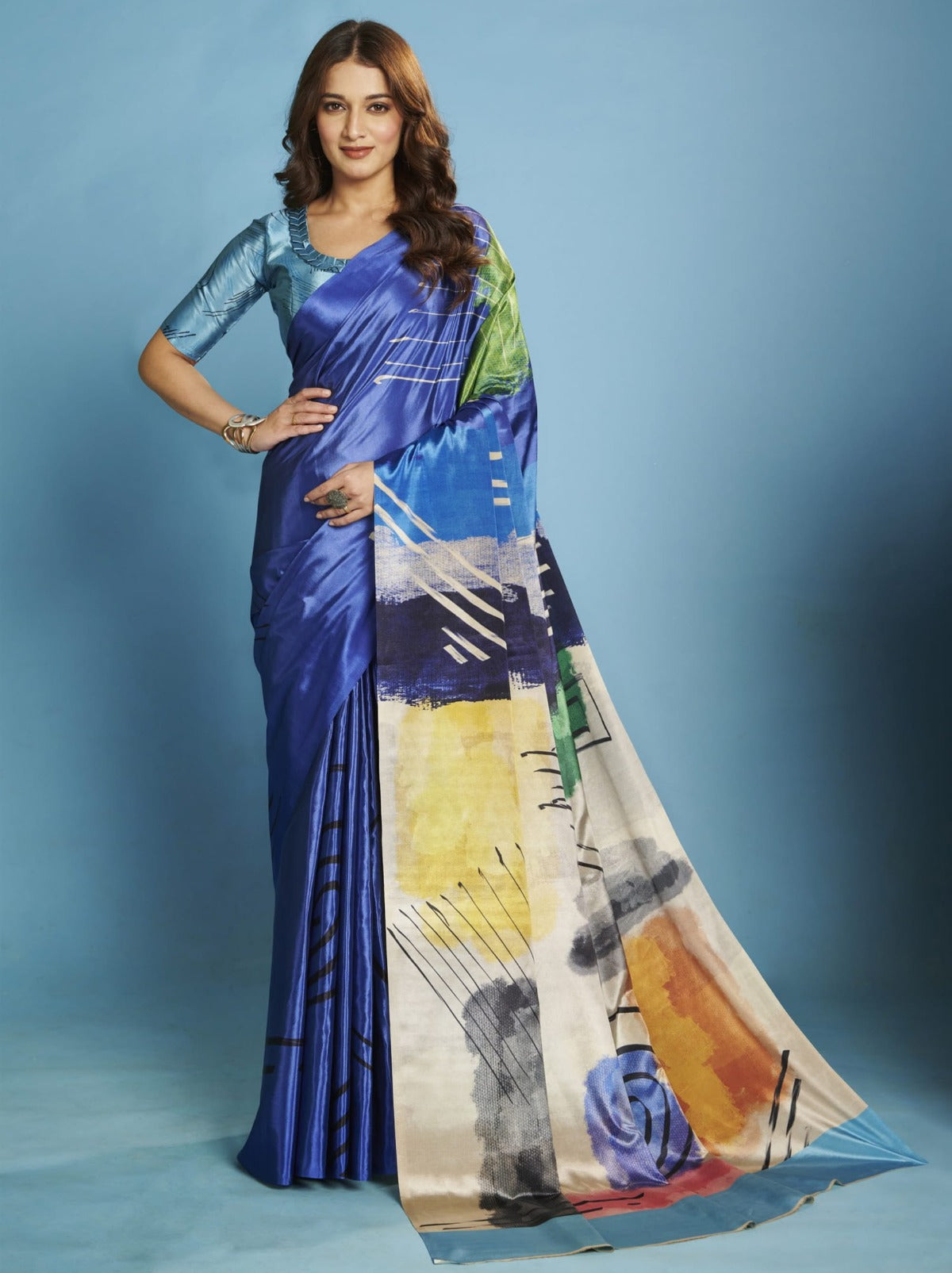 Sapphire Blue Premium Crepe Silk Saree With Blouse Piece