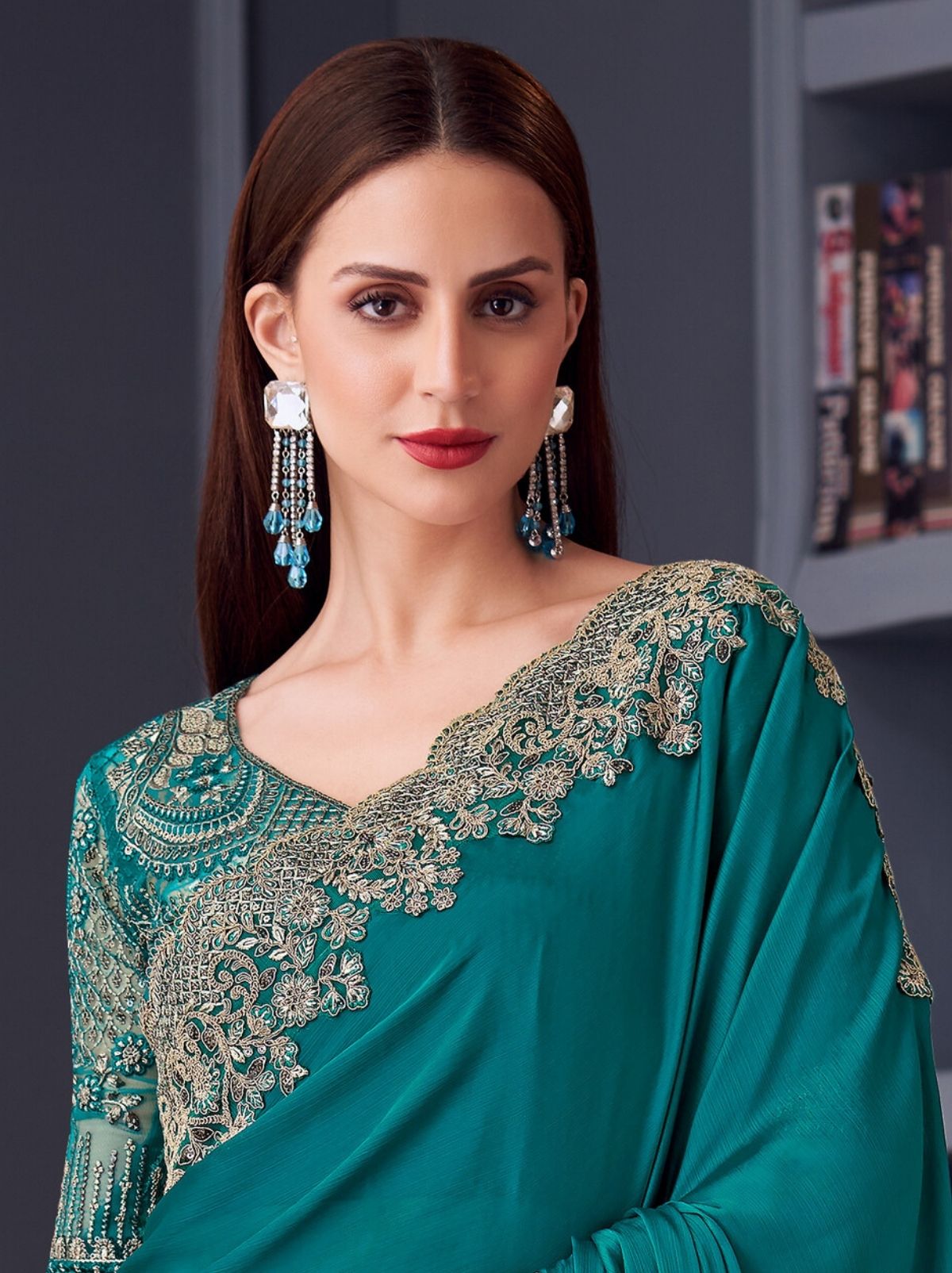 Sapphire Blue Party Designer Saree - TrendOye