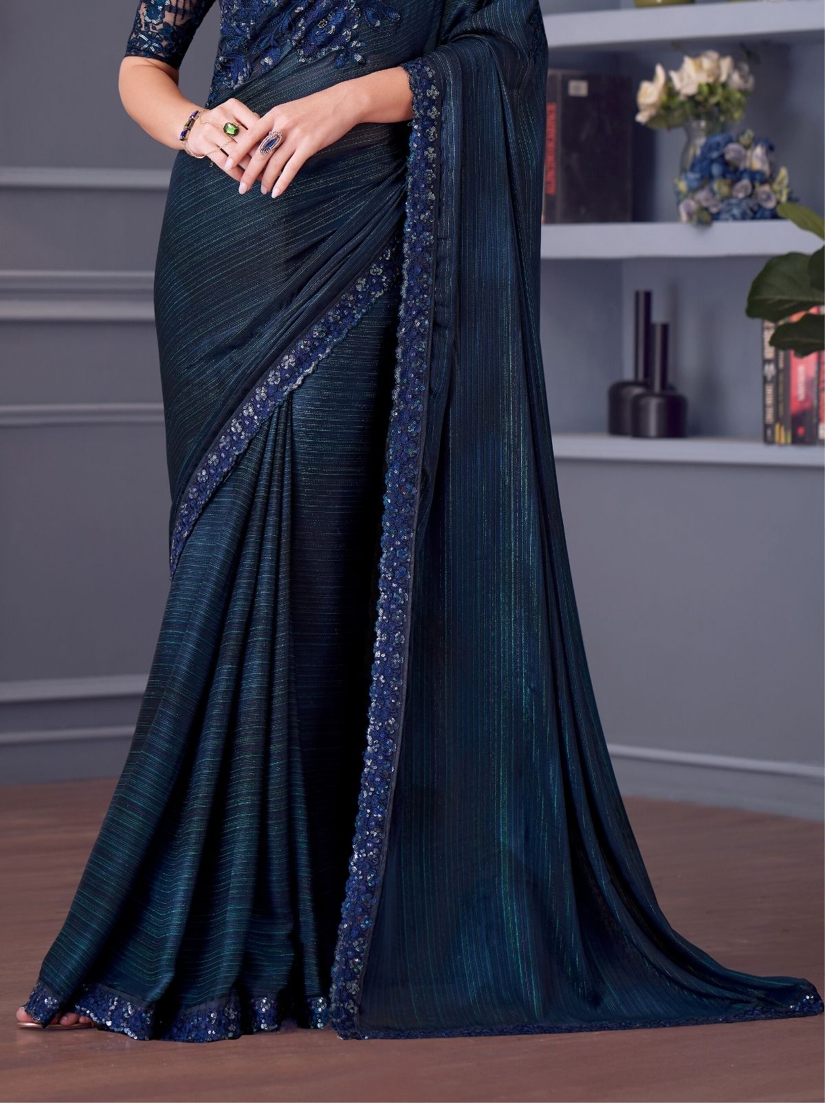 Deep Blue Party Designer Saree - TrendOye