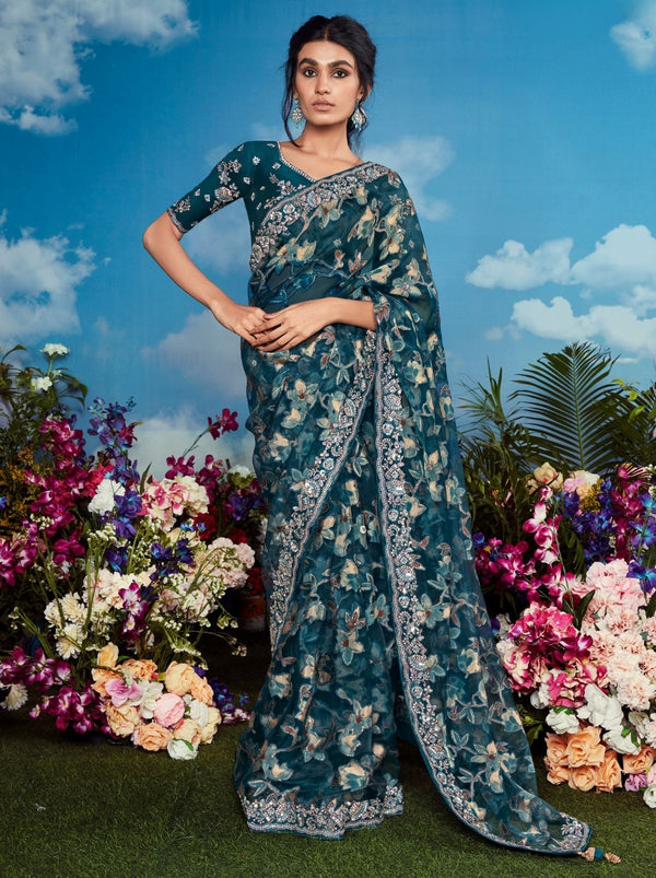 Prussian Blue Party Designer Saree