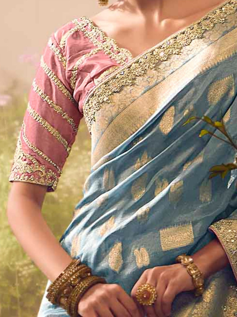 Cornflower Blue Wedding And Celebration Saree