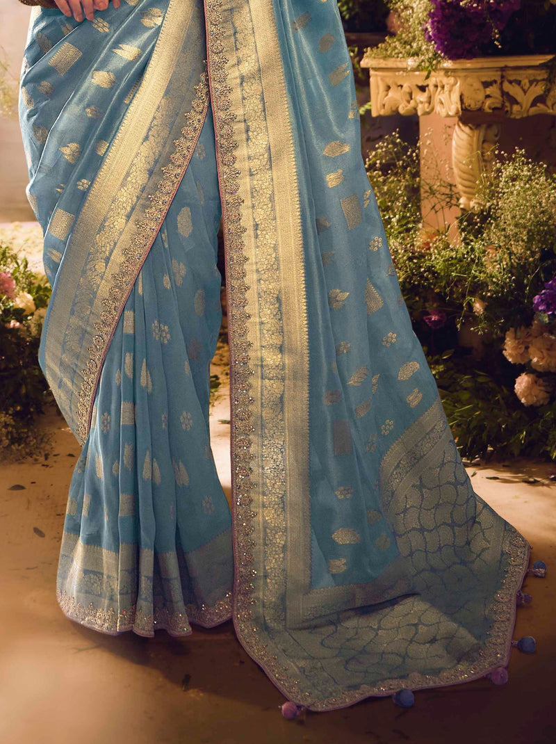 Cornflower Blue Wedding And Celebration Saree