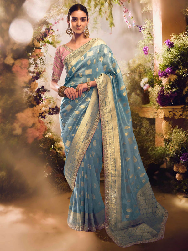 Cornflower Blue Wedding And Celebration Saree