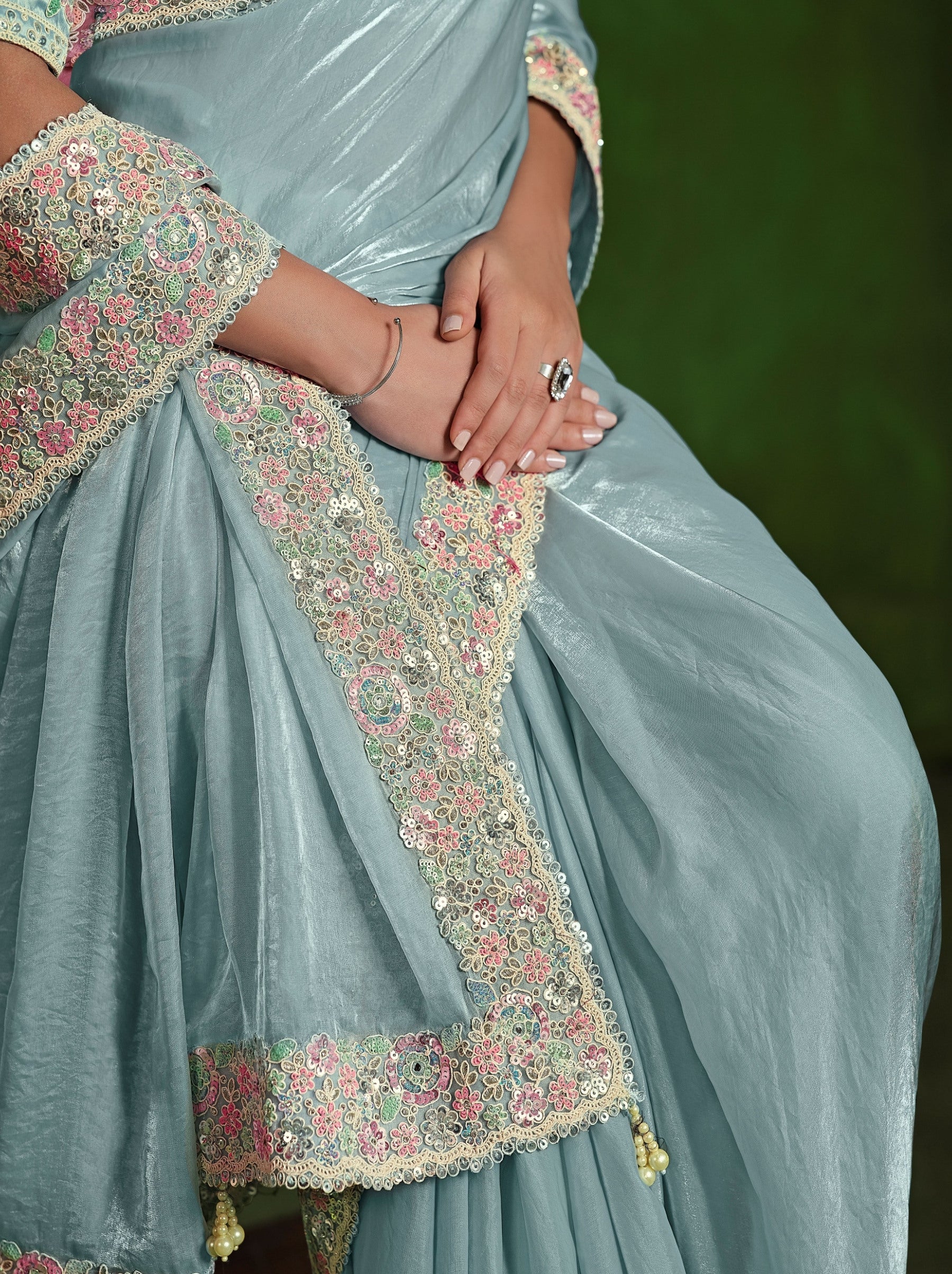 Tiffany Blue Celebration Saree - TrendOye