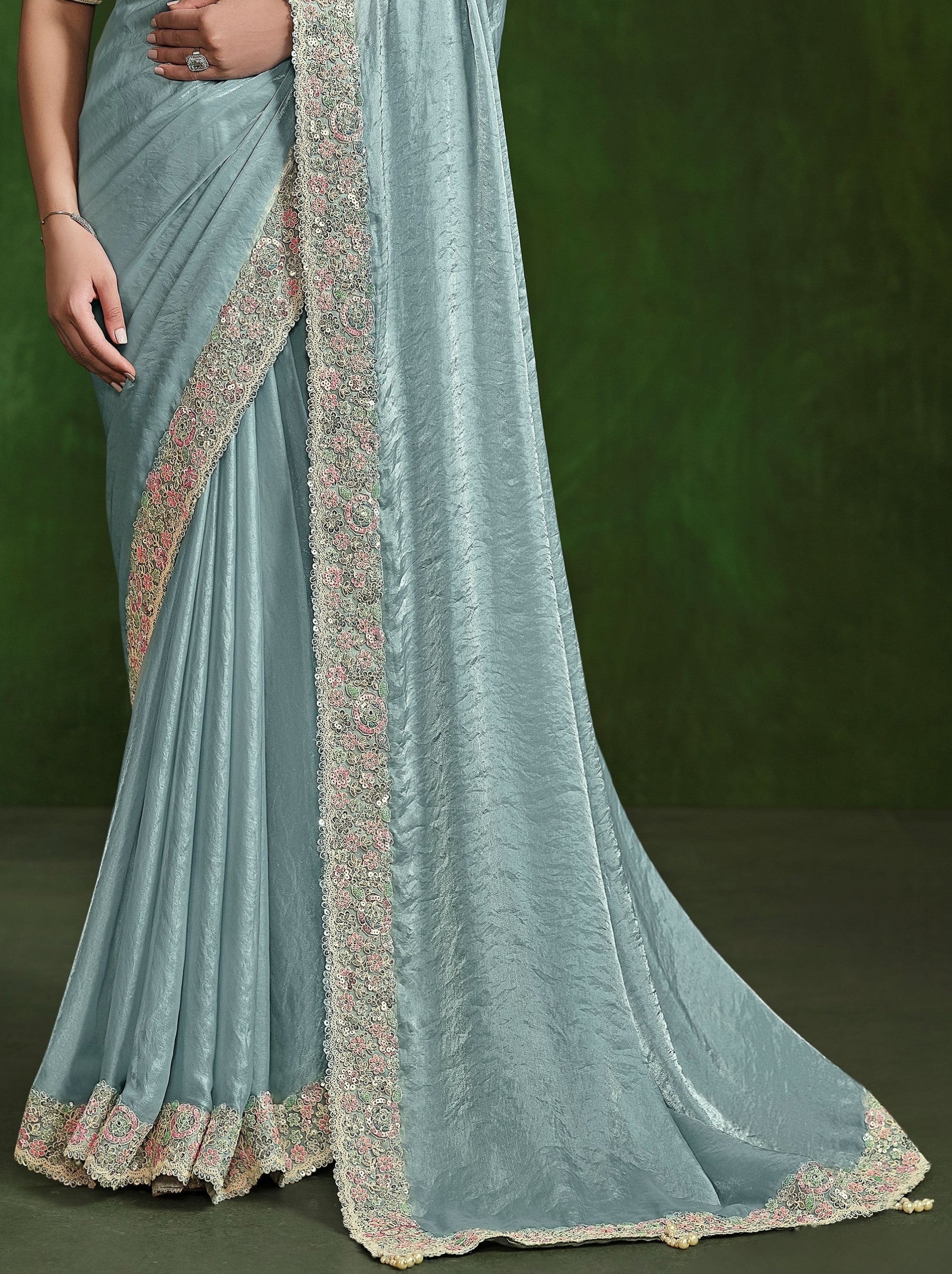 Tiffany Blue Celebration Saree - TrendOye