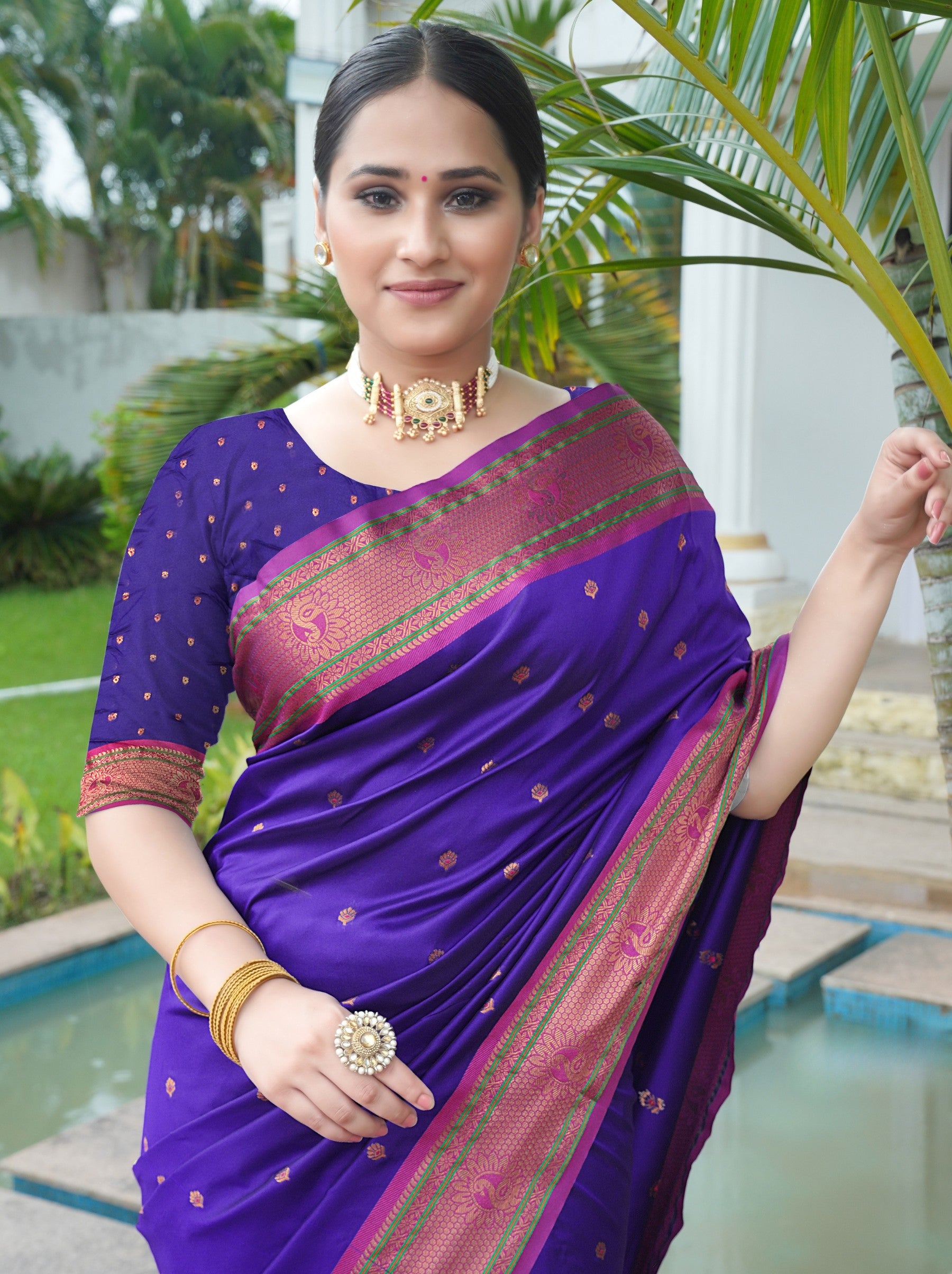 Navy Blue Festive Saree - TrendOye