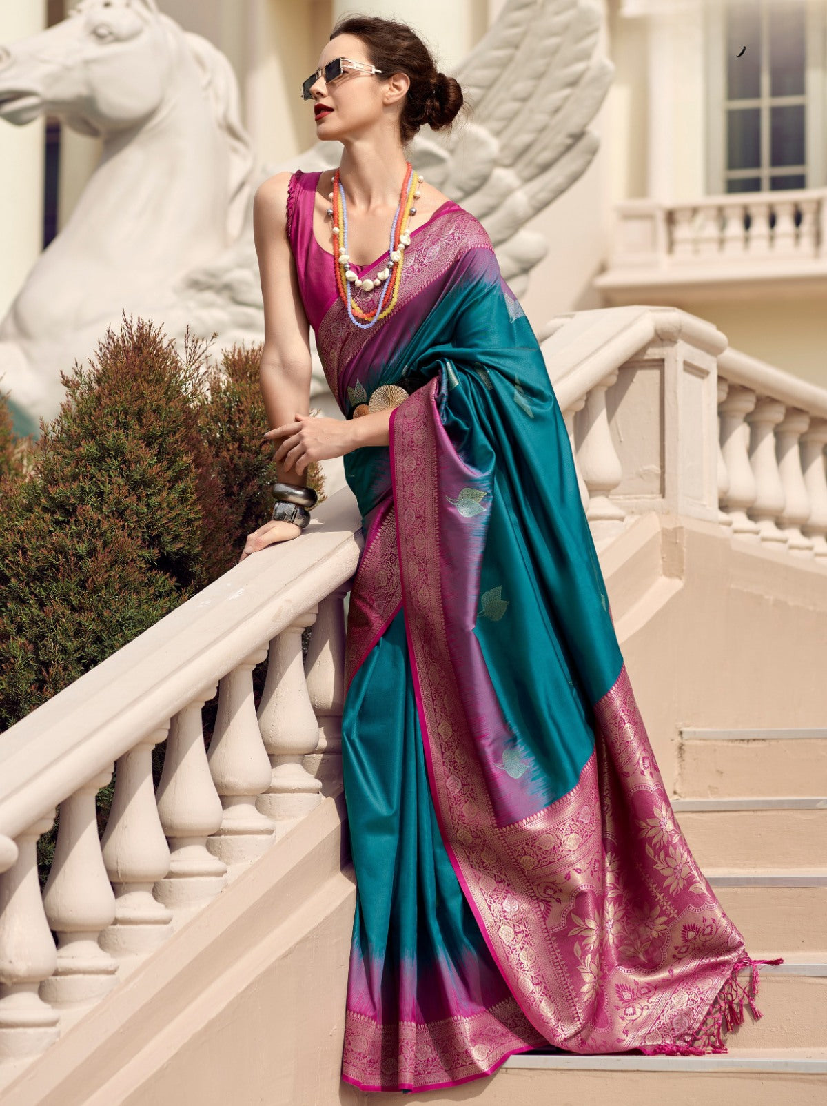 Prussian Blue Celebration Saree - TrendOye