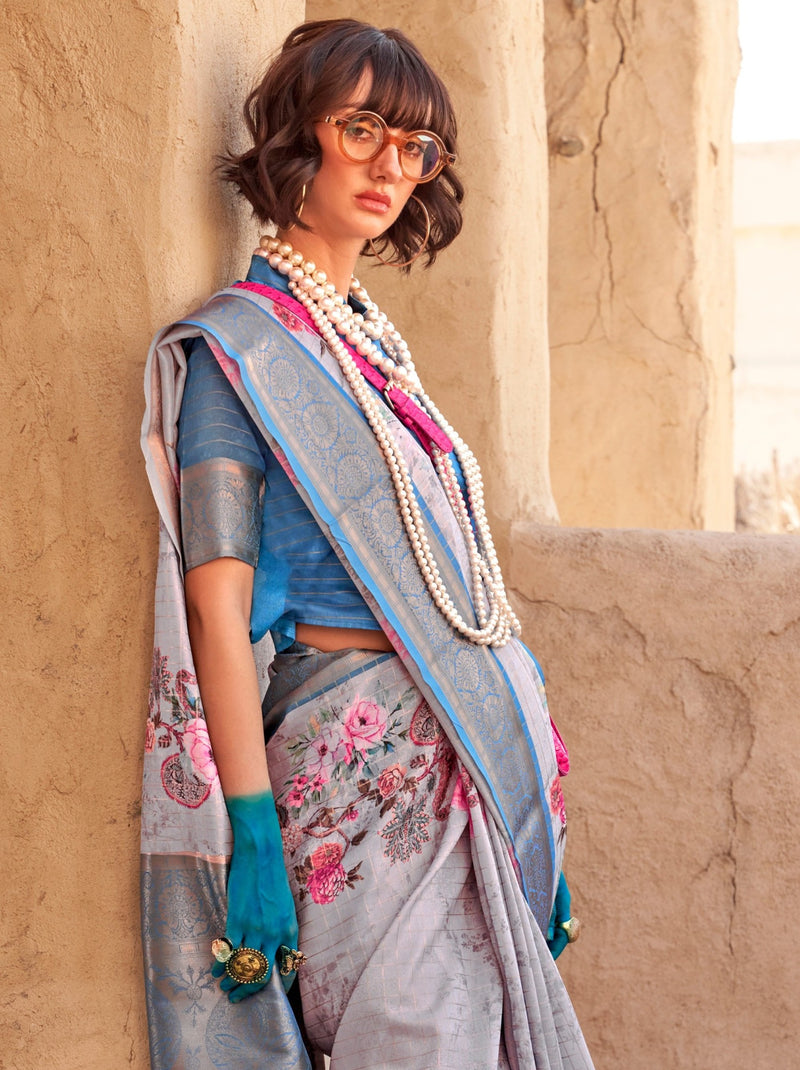 Cornflower Blue Fancy Digital Print Celebration Georgette Saree