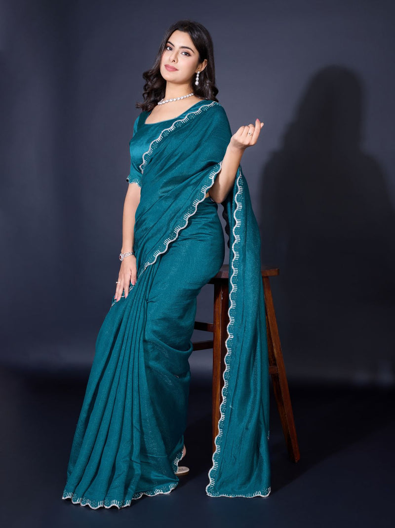 Sapphire Blue Fancy Premium Party Designer Saree - TrendOye