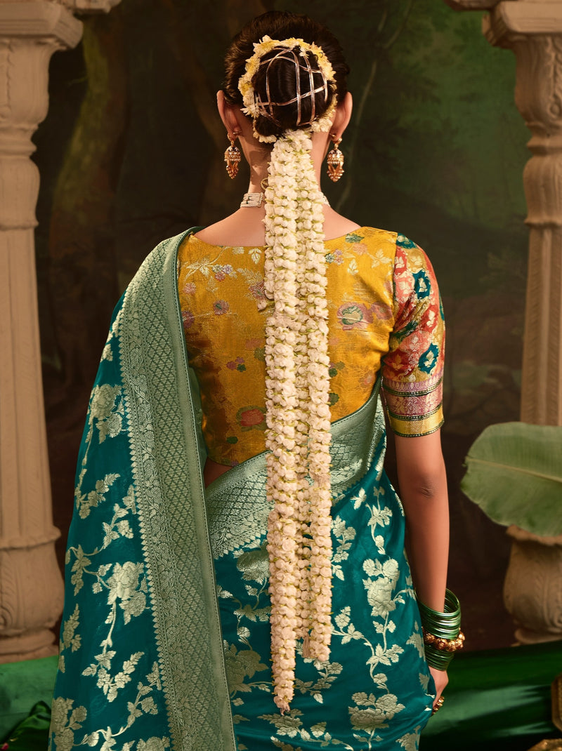 Peacock Blue Wedding And Party Designer Saree