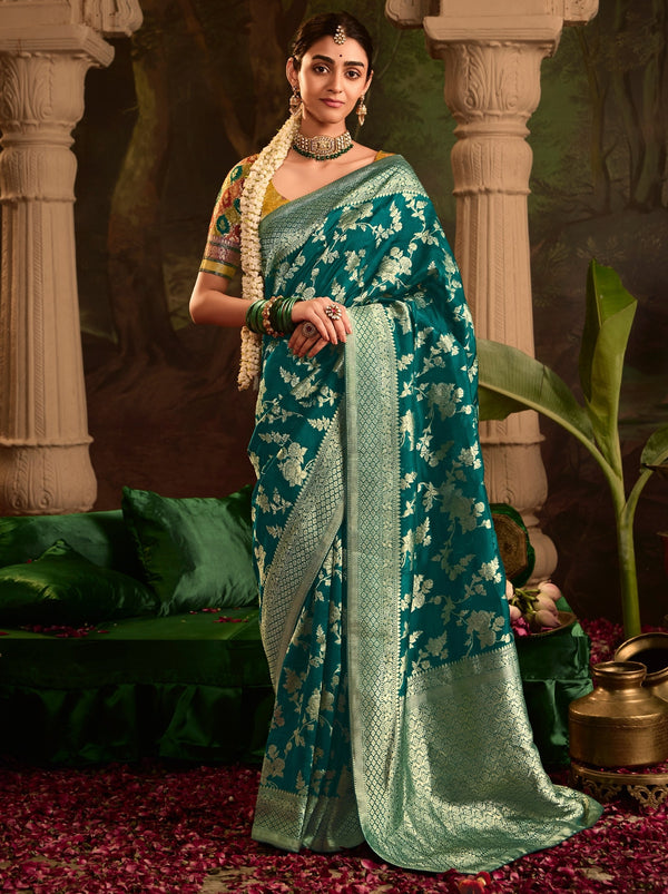 Peacock Blue Wedding And Party Designer Saree