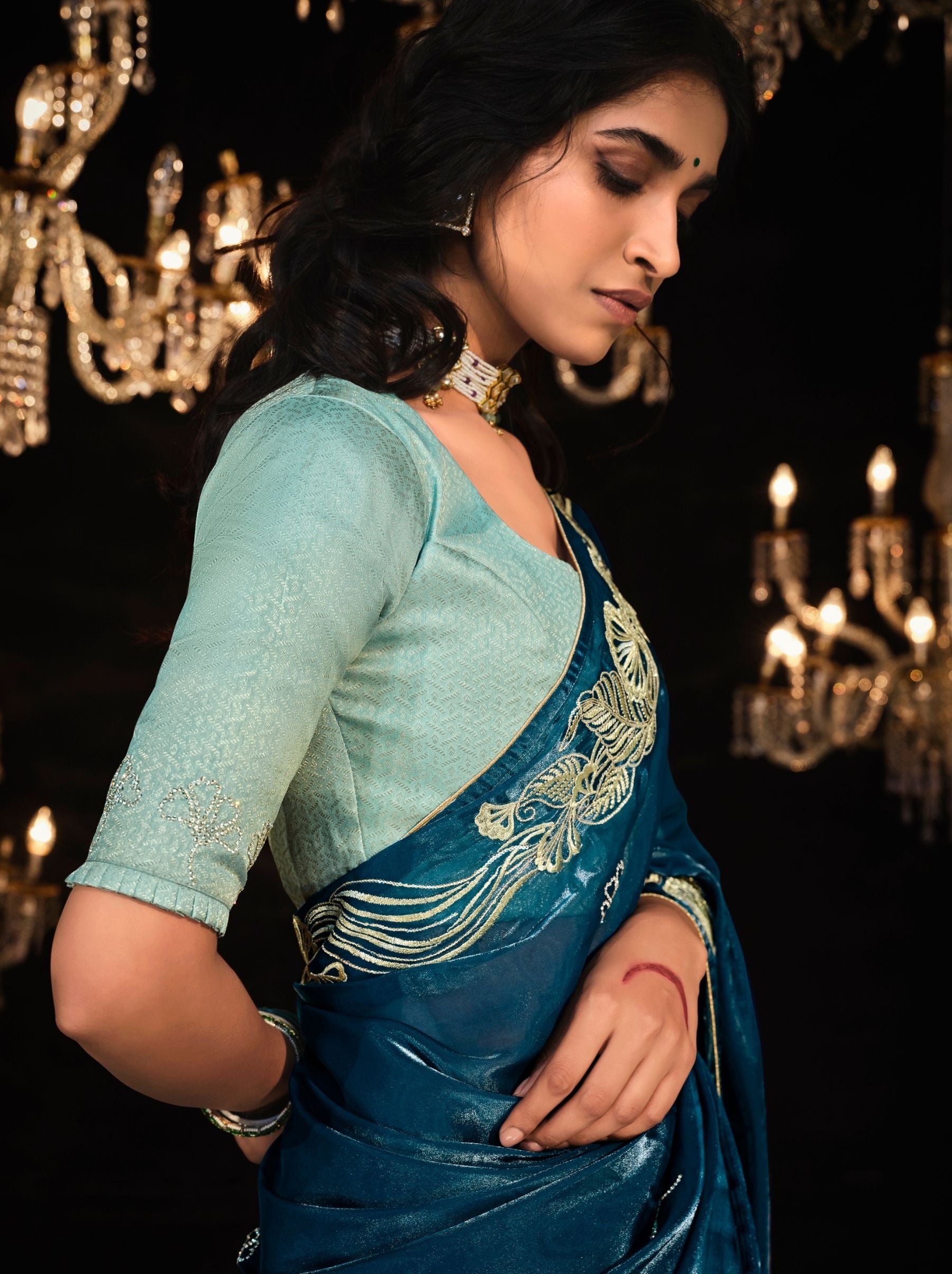 Prussian Blue Premium Fancy Designer Wedding Saree - TrendOye