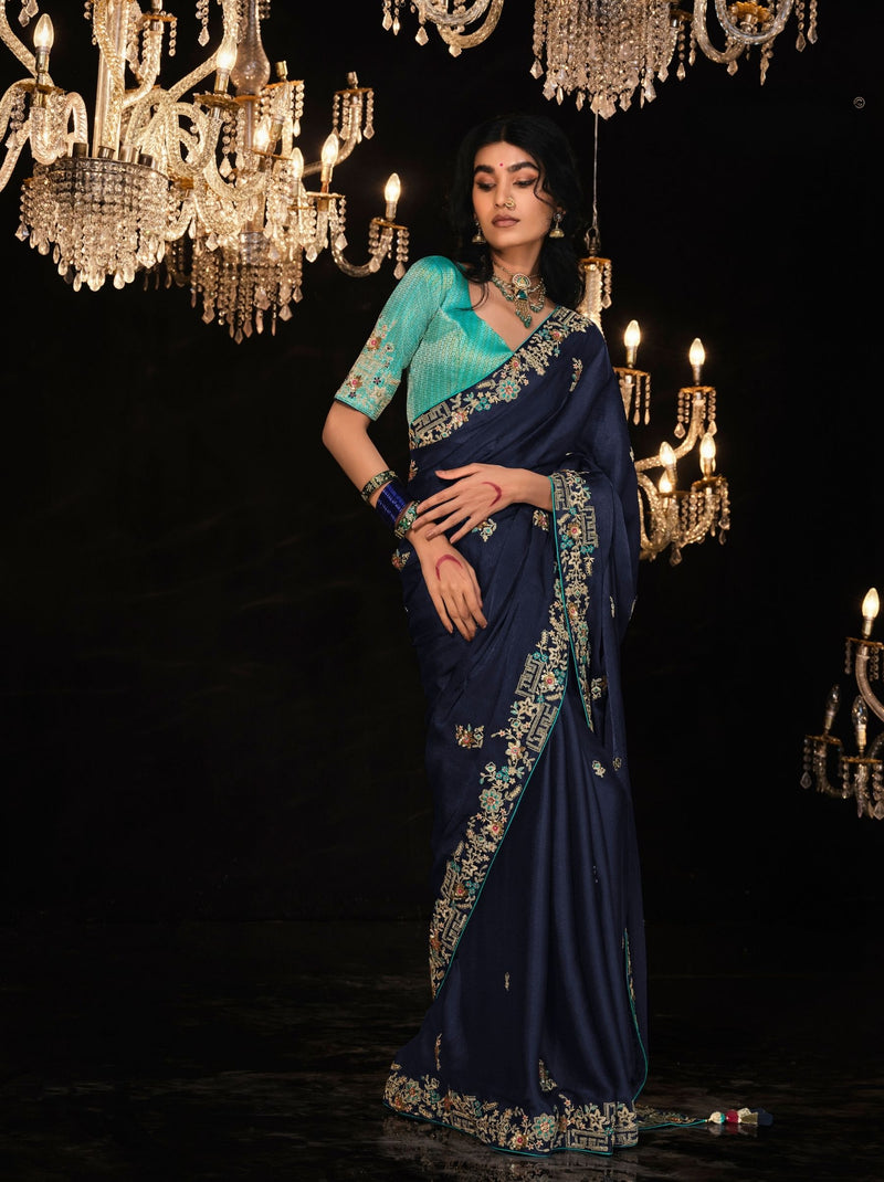 Space Blue Premium Fancy Designer Wedding Saree