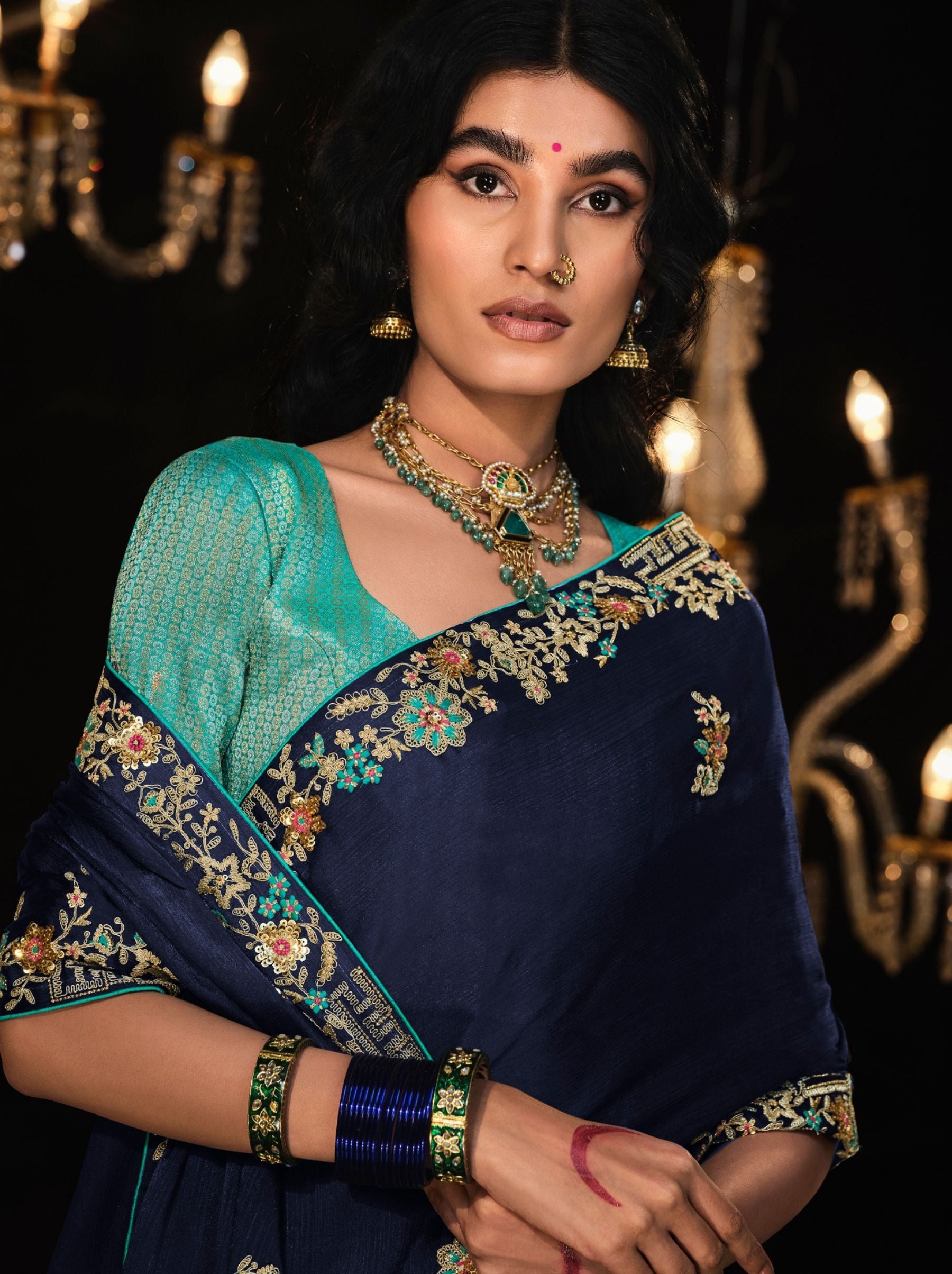 Space Blue Premium Fancy Designer Wedding Saree - TrendOye
