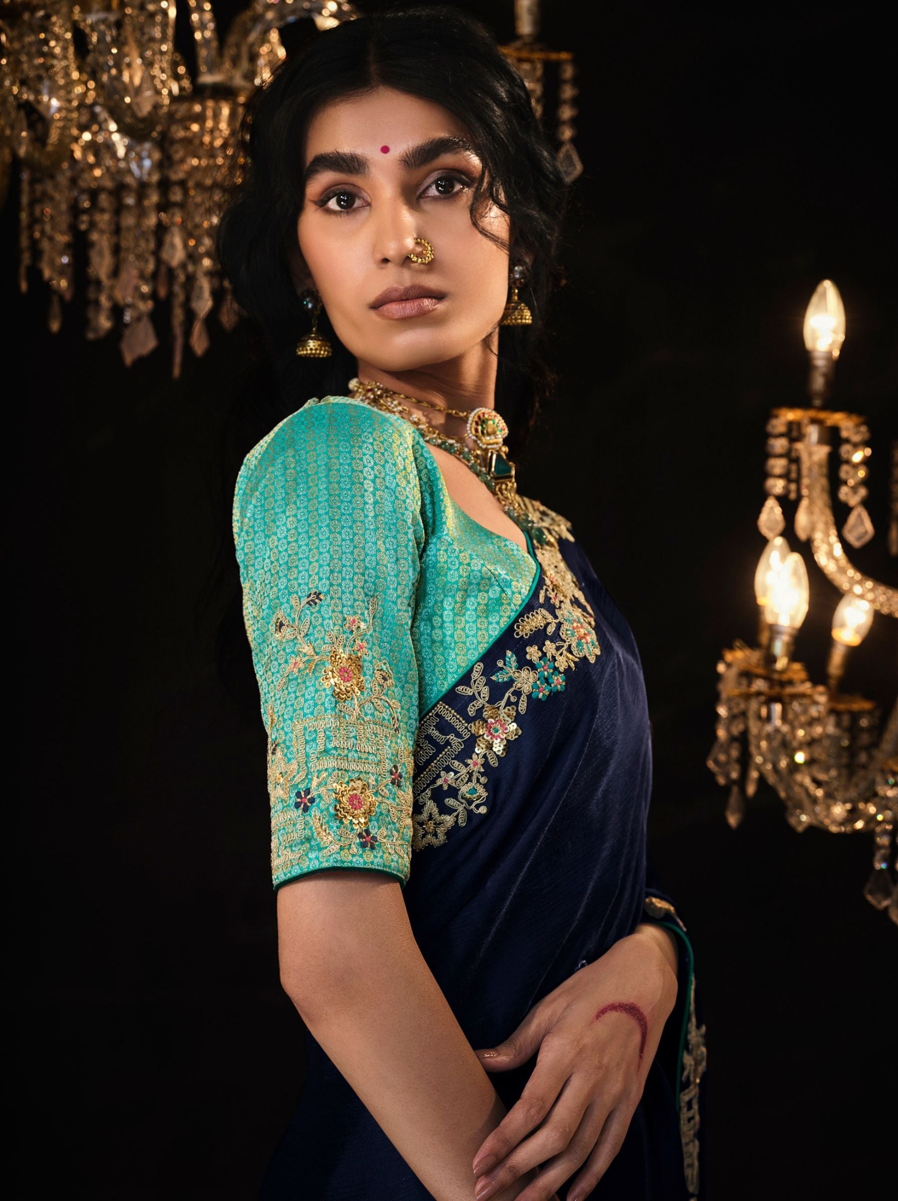 Space Blue Premium Fancy Designer Wedding Saree - TrendOye