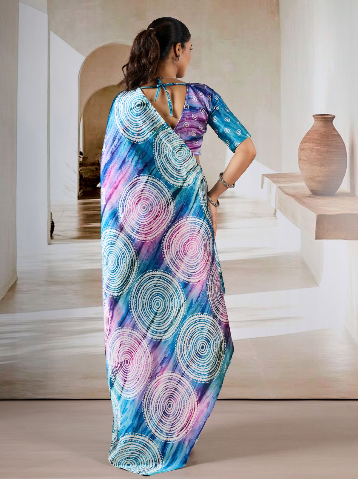 Azure Blue Premium Modal Satin Silk Saree - TrendOye
