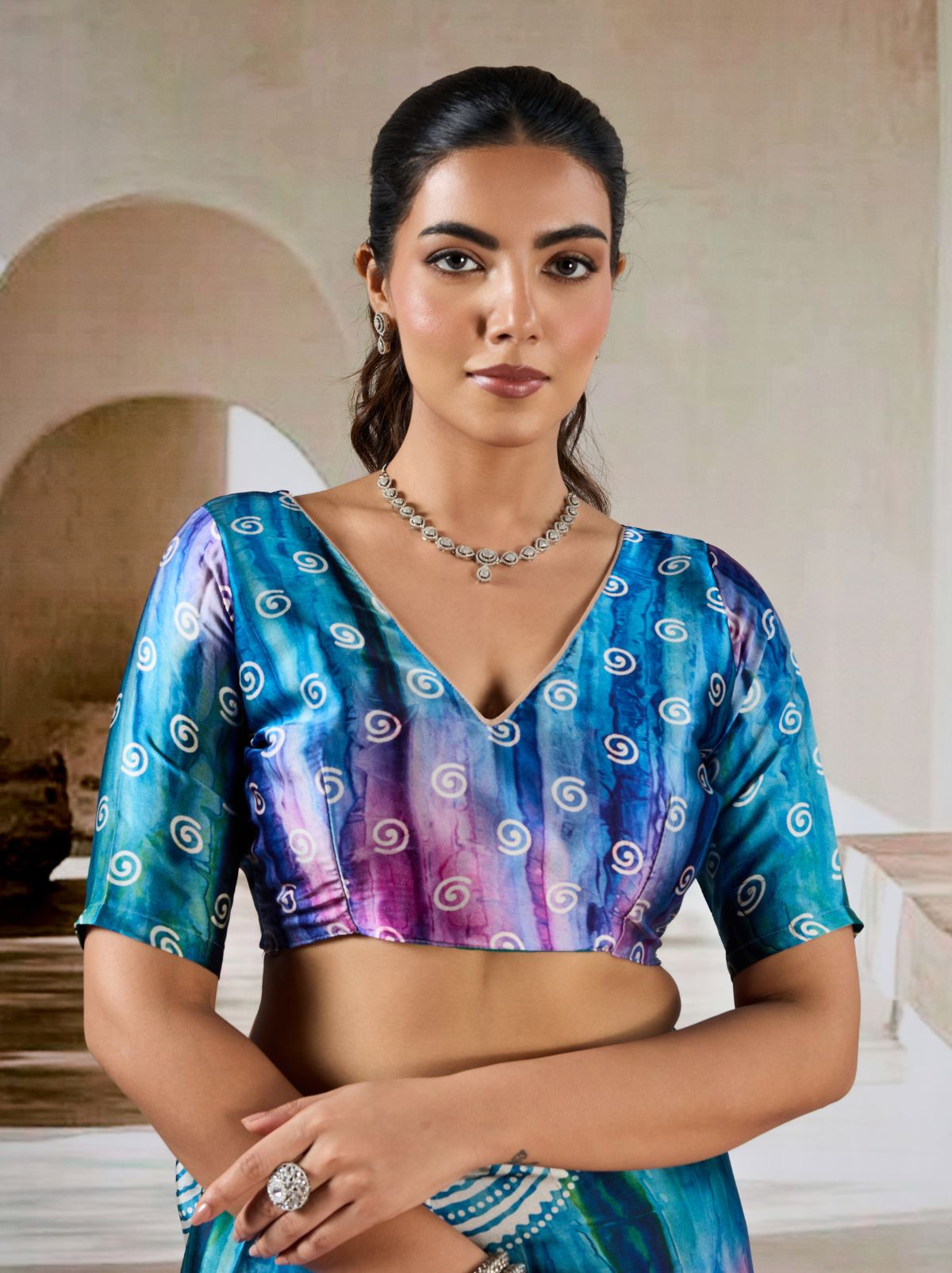 Azure Blue Premium Modal Satin Silk Saree - TrendOye