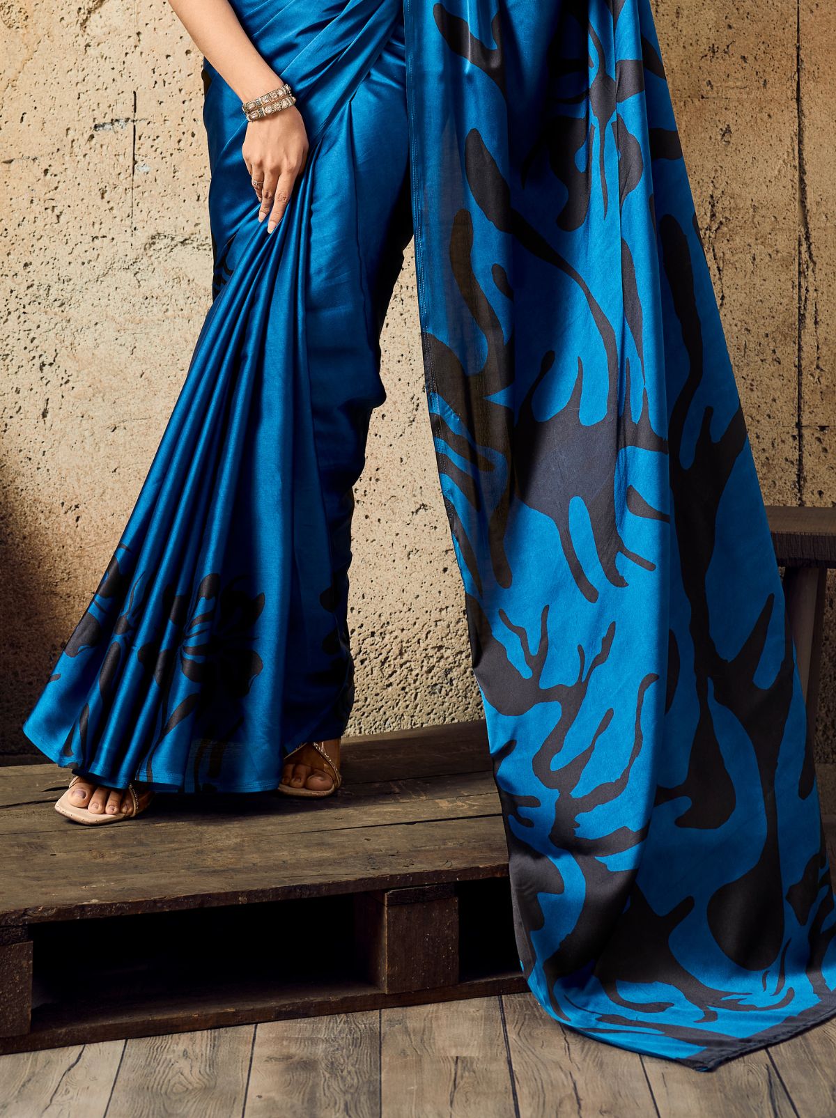 Royal Blue Premium Modal Satin Silk Saree With Blouse Piece