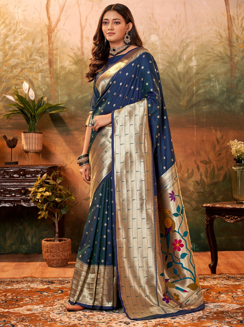 Royal Blue Gorgeous Paithani Silk Wedding Saree