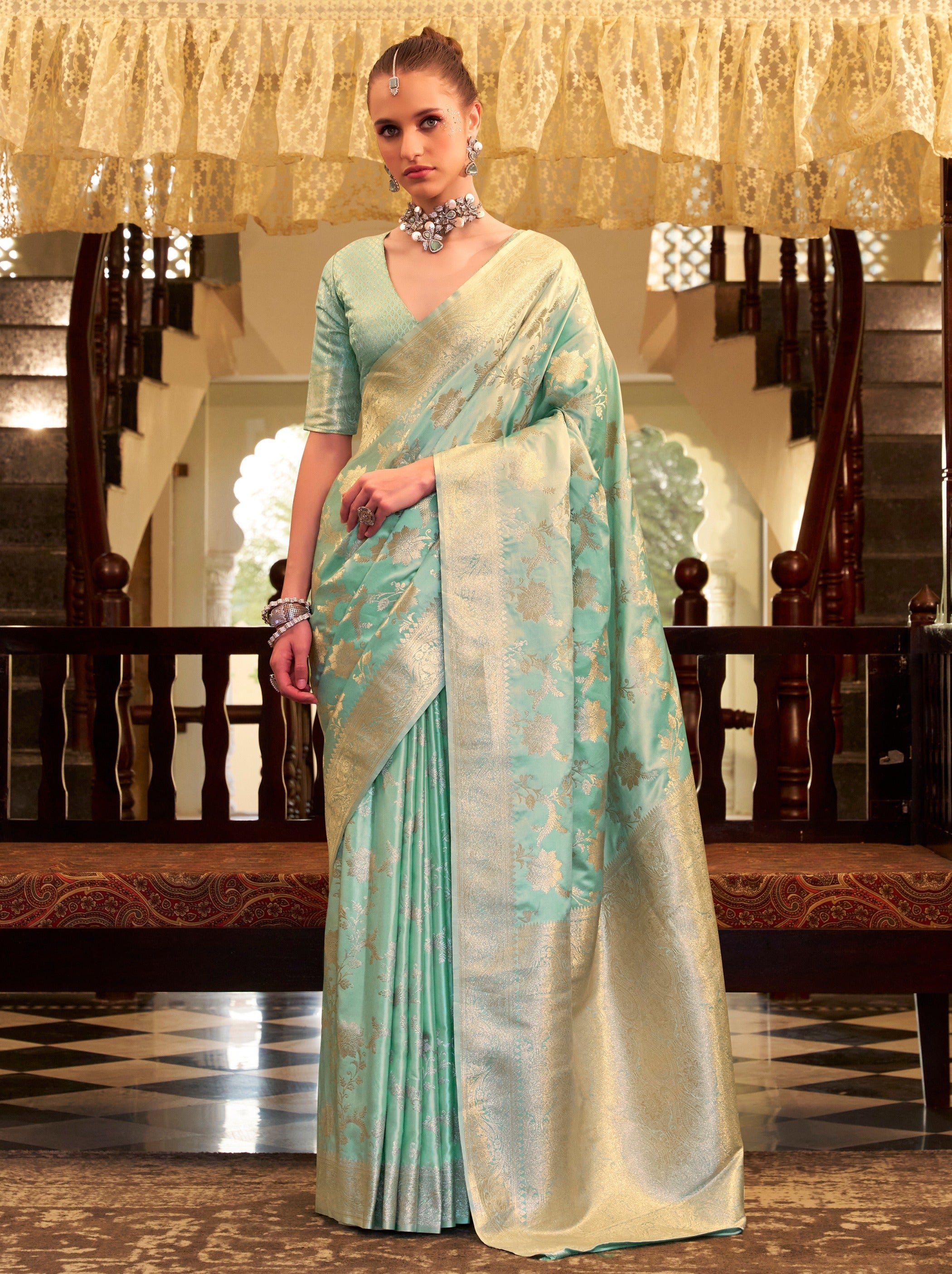 Powder Blue Soft Silk Designer Saree With Soft Zari Work - TrendOye