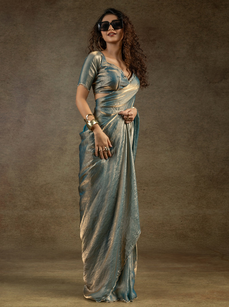 Air Force Blue Designer Ready to Wear Party Saree With Stone Work