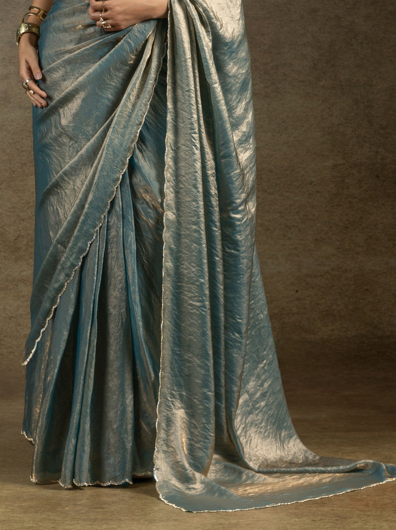 Air Force Blue Designer Ready to Wear Party Saree With Stone Work