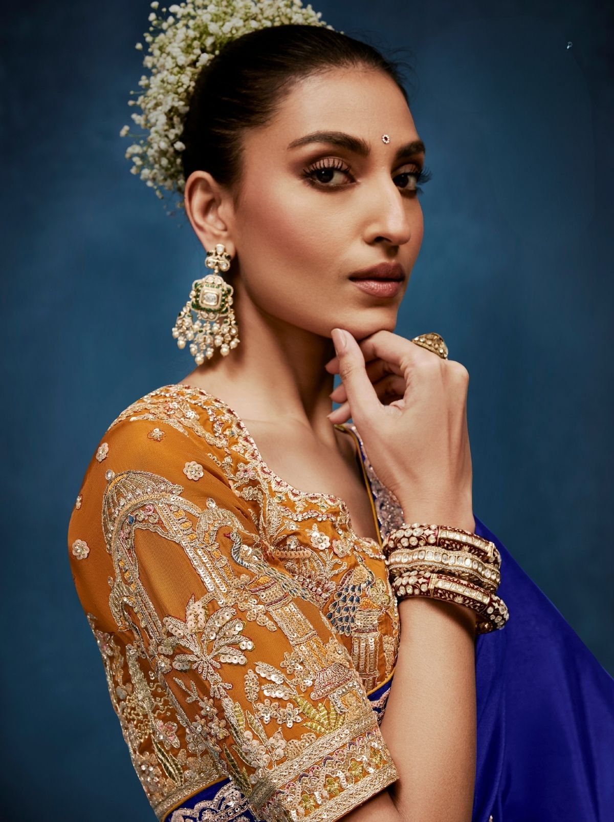 Navy Blue Premium Sequin Embellished Designer Saree With Blouse - TrendOye