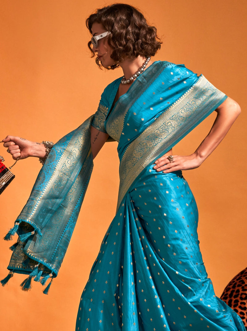 Sapphire Blue Traditional Soft Silk Saree With Blouse Piece