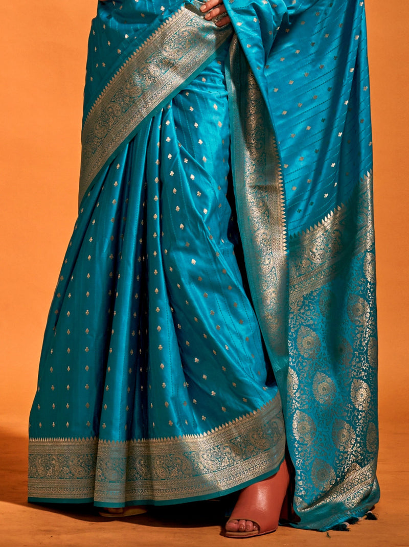 Sapphire Blue Traditional Soft Silk Saree With Blouse Piece