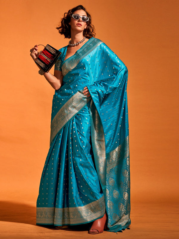 Sapphire Blue Traditional Soft Silk Saree With Blouse Piece