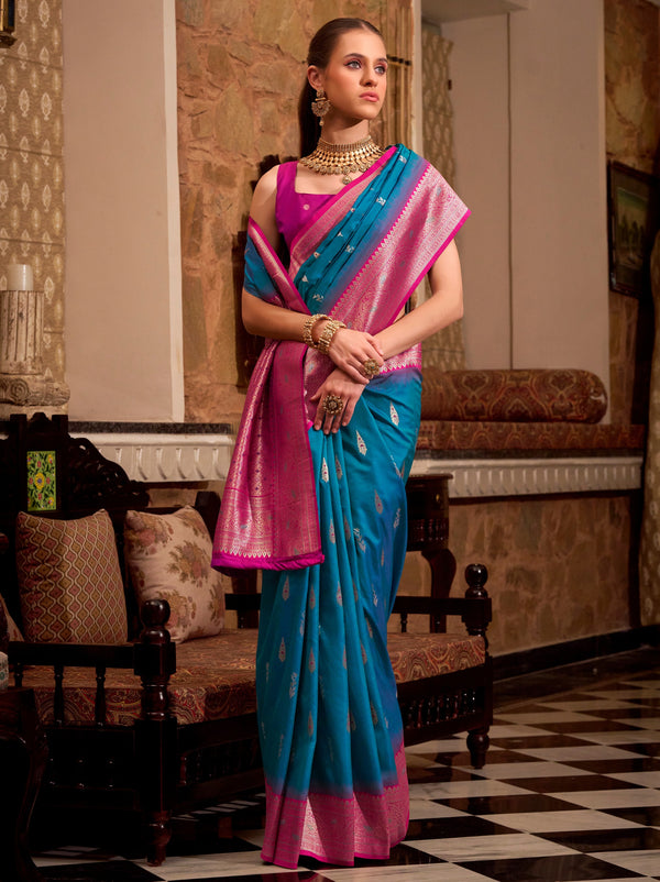 Sapphire Blue Premium Festive Silk Saree With Unstitched Blouse