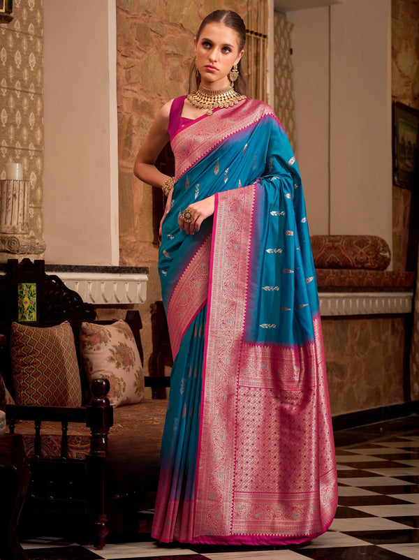 Sapphire Blue Premium Festive Silk Saree With Unstitched Blouse
