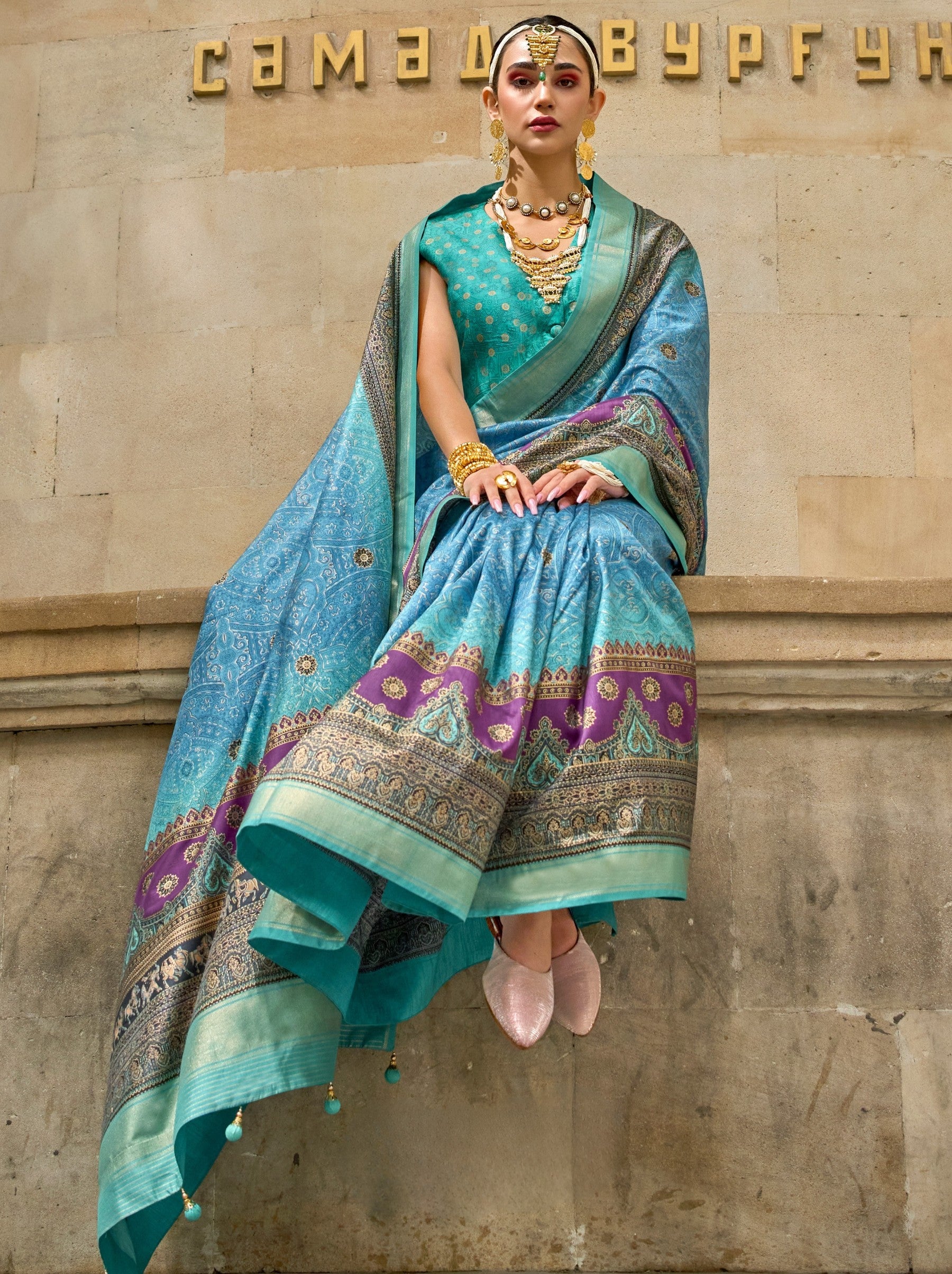 Olympic Blue Celebration Saree - TrendOye