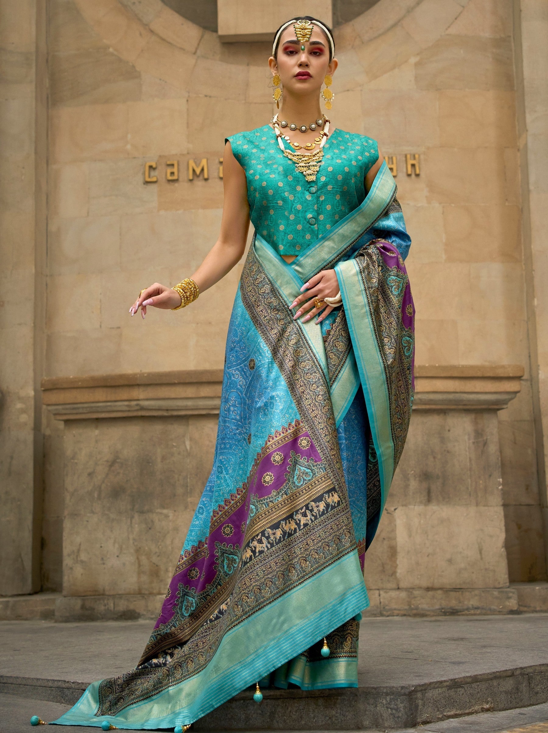 Olympic Blue Celebration Saree - TrendOye