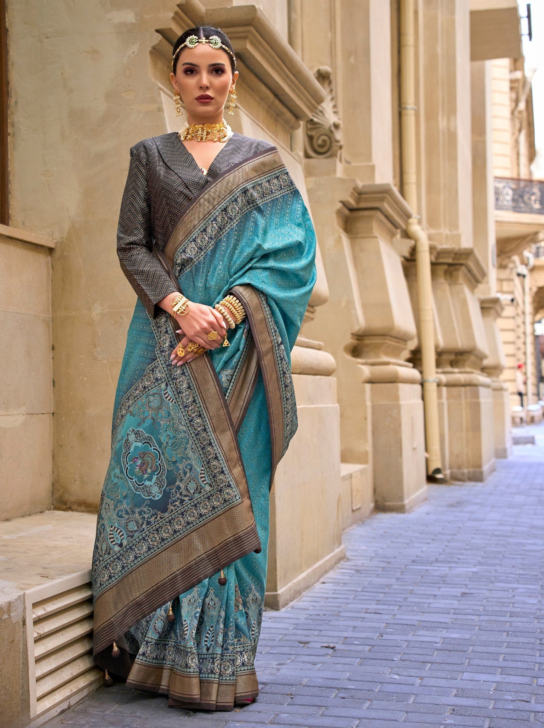 Carolina Blue Celebration Saree - TrendOye