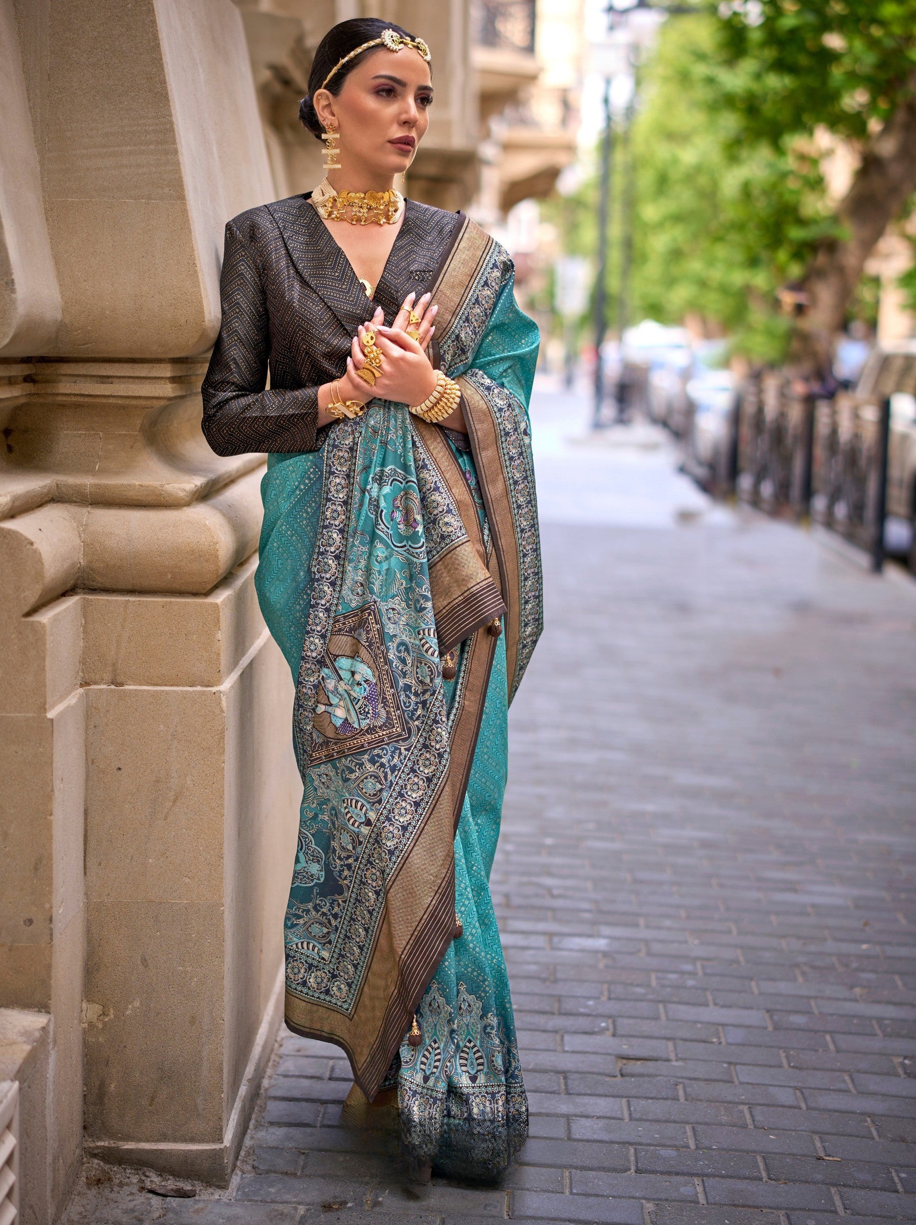 Carolina Blue Celebration Saree - TrendOye