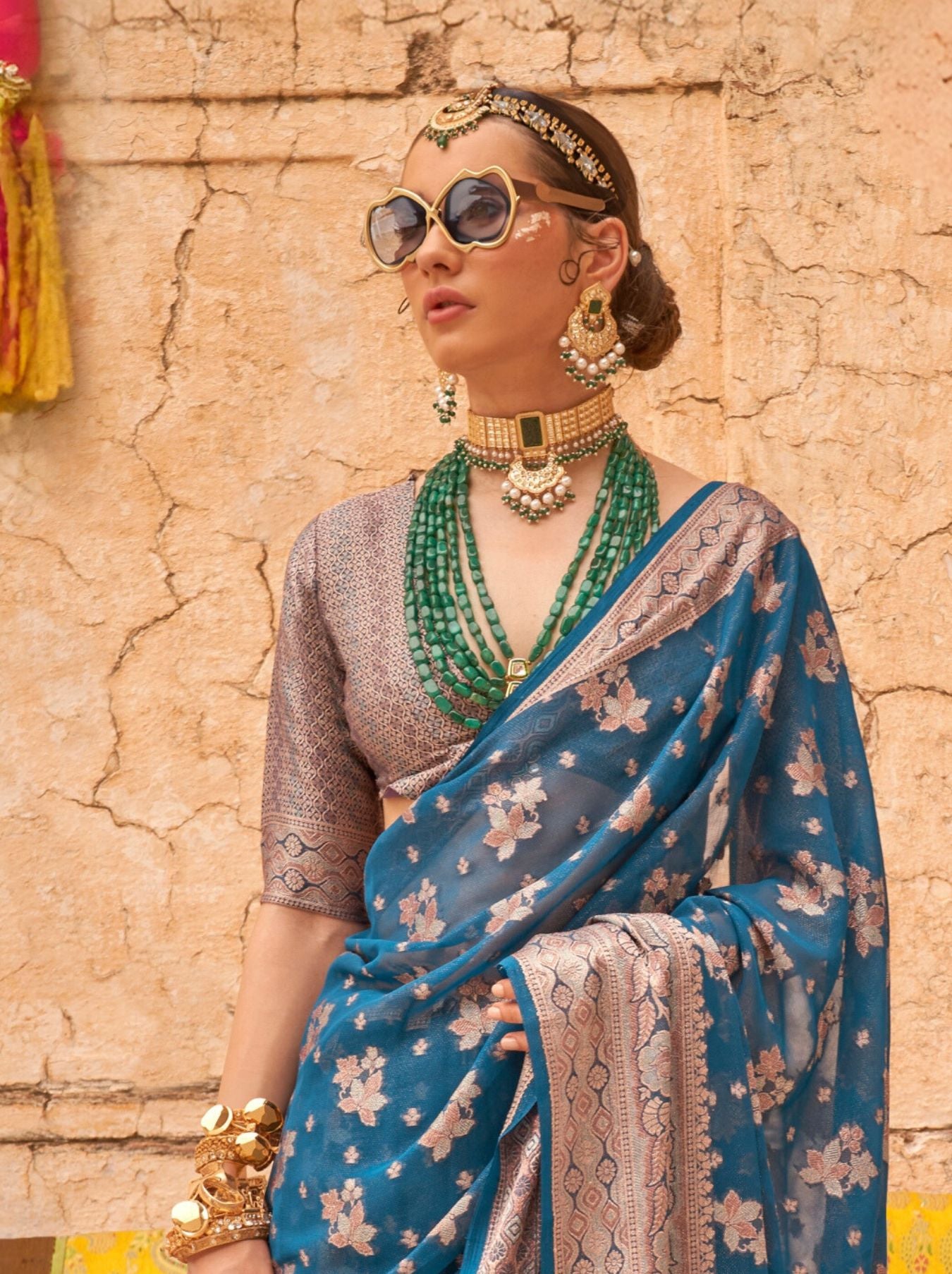 Yale Blue Festive Party Saree - TrendOye