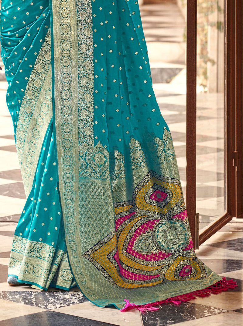 Olympic Blue Wedding Party Designer Saree