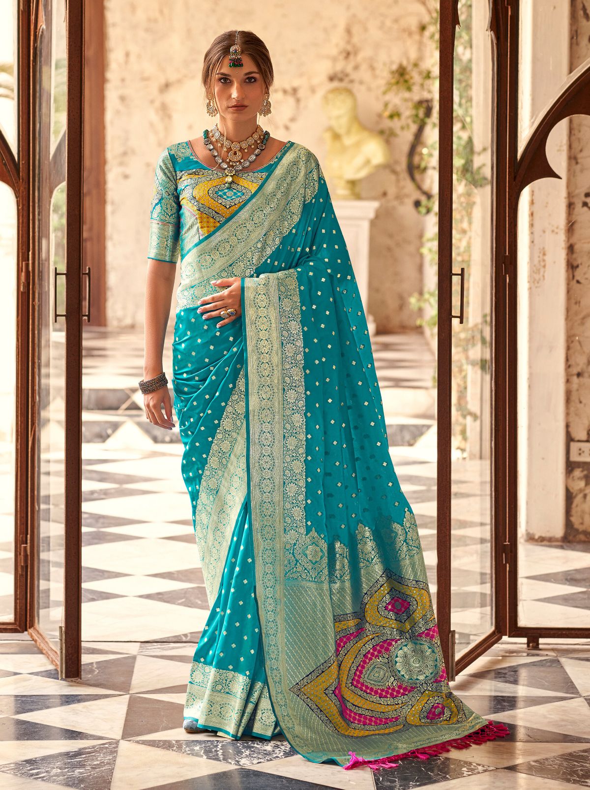 Olympic Blue Wedding Party Designer Saree TrendOye