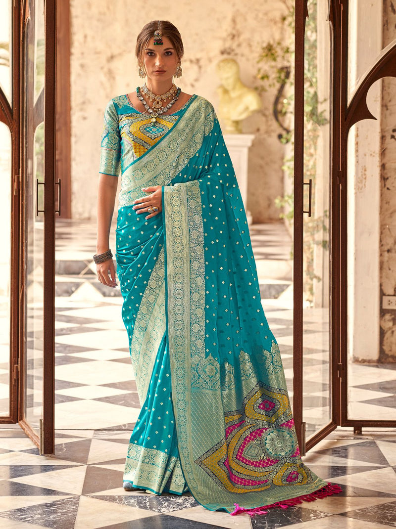 Olympic Blue Wedding Party Designer Saree