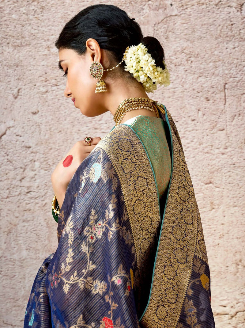 Prussian Blue Wedding Designer Saree