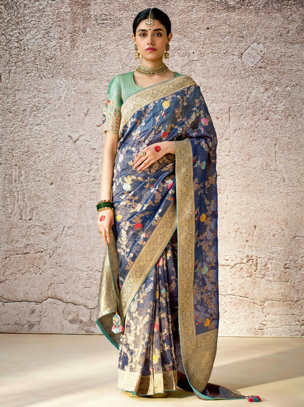 Prussian Blue Wedding Designer Saree