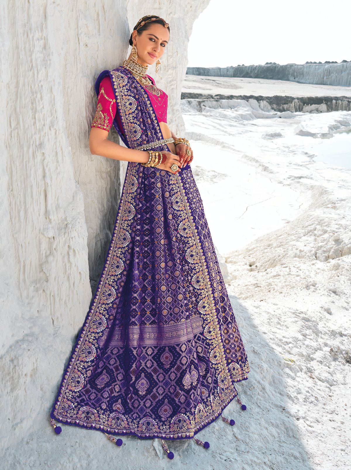 Space Blue Wedding Designer Saree - TrendOye