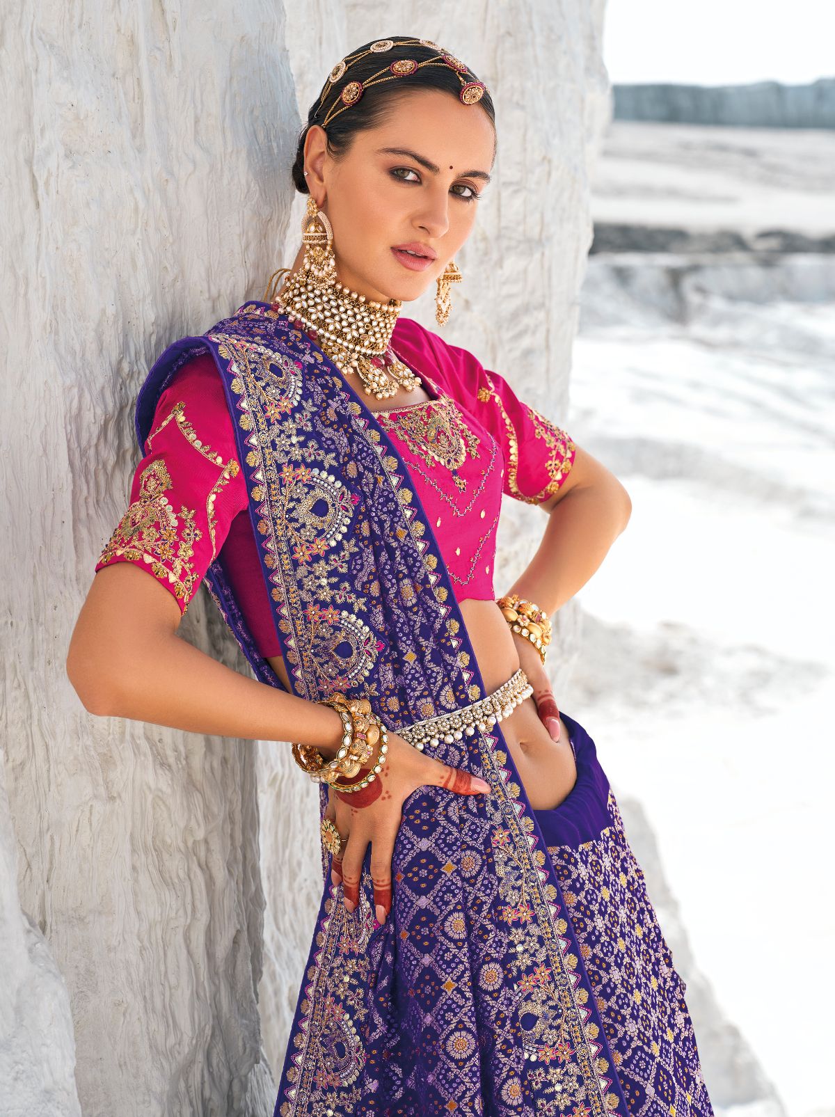 Space Blue Wedding Designer Saree - TrendOye