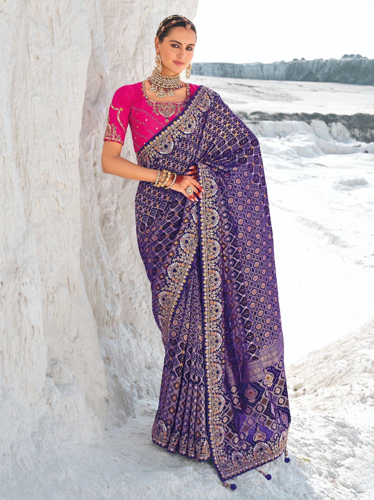 Space Blue Wedding Designer Saree - TrendOye