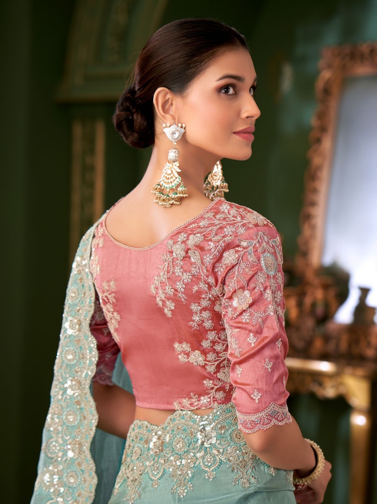 Baby Blue Regal Designer Georgette Silk Saree for Brides